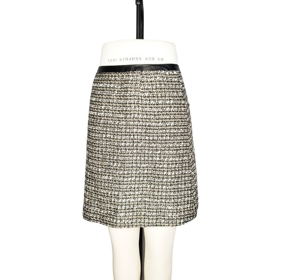 Halogen Faux Leather Trim Tweed Pencil Skirt